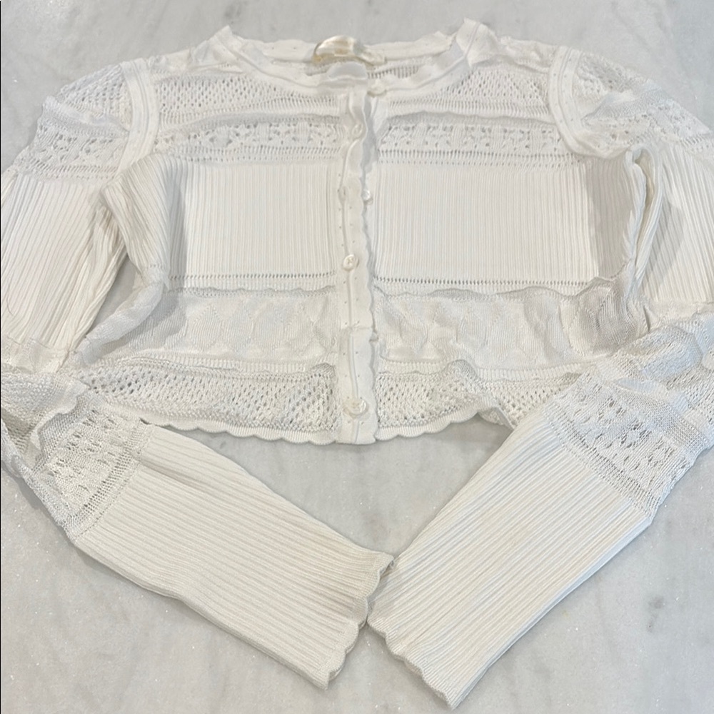 Loveshackfancy White Lace Cropped Cardigan